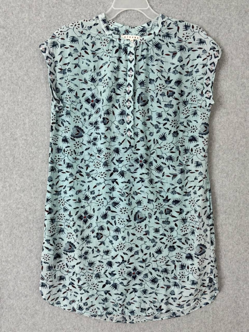 Xirena Shirt Dress Size XS Blue Floral Mini Coastal Beach Casual Resort Luxury